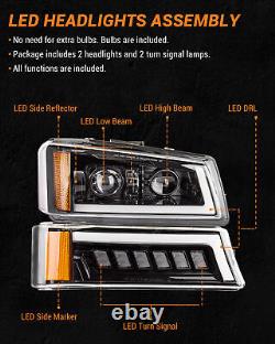 Ensemble de phares à LED complet avec feux de jour et clignotants pour Chevy Silverado 03-06 conforme aux normes DOT