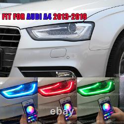 Ensemble pour Audi A4 2013-2016 - Carte multicolore LED DRL RGB pour phares avec application et télécommande BT