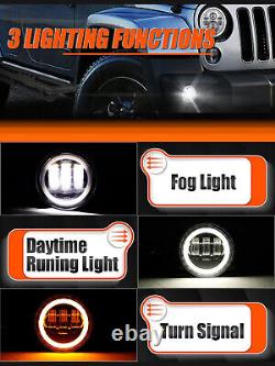 Phares LED Halo 7'' et feux de brouillard, clignotants et feux de freinage Halo 4 pour Jeep Wrangler JK