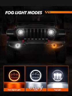 Phares LED Halo 7 pouces, feux de brouillard, clignotants et feux de position pour Jeep Wrangler JK