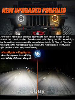 Phares LED Halo 7 pouces, feux de brouillard, clignotants et feux de position pour Jeep Wrangler JK