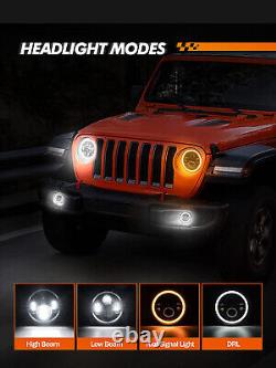 Phares LED Halo 7 pouces, feux de brouillard, clignotants et feux de position pour Jeep Wrangler JK