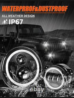 Phares LED Halo 7 pouces, feux de brouillard, clignotants et feux de position pour Jeep Wrangler JK