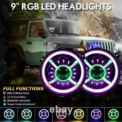 Phares LED RGB de 9 pouces avec halo pour Jeep Wrangler JL JLU Gladiator JT 2018+ paire