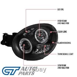 Phares Projecteurs LED Noirs à Yeux d'Ange pour Subaru Impreza WRX STI GD 00-02