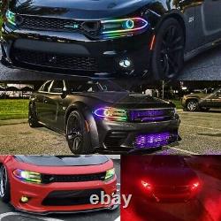 Phares RGB à LED multicolores avec anneaux Angel Eye pour Dodge Charger 2015-2023, ensemble de 6 pièces.