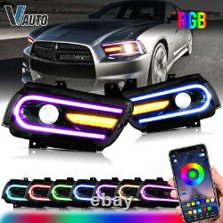 Phares VLAND RGB LED pour Dodge Charger 2011-2014 Feux de jour RGB DRL Phares avant Une paire