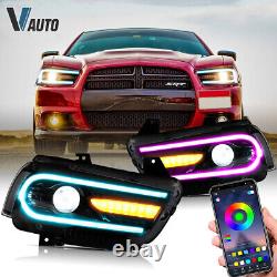 Phares VLAND RGB LED pour Dodge Charger 2011-2014 Feux de jour RGB DRL Phares avant Une paire