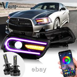 Phares VLAND RGB LED pour Dodge Charger 2011-2014 Feux de jour RGB DRL Phares avant Une paire