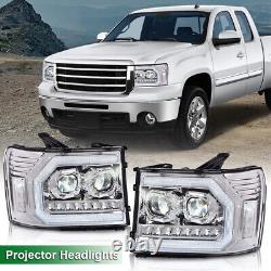 Phares à DEL à double projecteur chromés compatibles avec GMC Sierra 1500 2500 3500 de 2007 à 2014