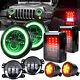 Phares à Led Green Halo 7 4 Feux De Brouillard Tournants Et Feux Arrière Pour Jeep Wrangler Jk