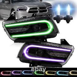 Phares à LED multicolores VLAND + ampoules HID D2H pour Dodge Charger 2011-2014