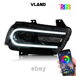 Phares à LED multicolores VLAND + ampoules HID D2H pour Dodge Charger 2011-2014