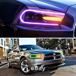 Phares à LED multicolores VLAND + ampoules HID D2H pour Dodge Charger 2011-2014