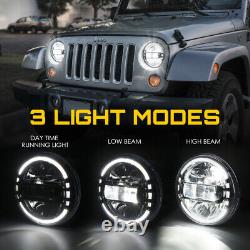 Phares à LED noirs Xprite 7 avec DRL Halo pour Jeep Wrangler JK CJ TJ de 1997-2018