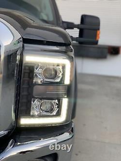 Phares à projecteur à tube LED noir pour Super Duty F250/F350/F450/F550 de 2011 à 2016