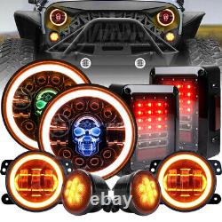 Phares antibrouillard, feux de position, feux de freinage et clignotants LED RGB 7'' Combo pour Jeep Wrangler JK JKU