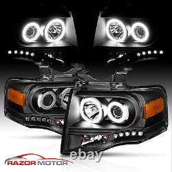 Phares de projecteur Halo LED noirs pour Ford Expedition 2007-2014 (paire)