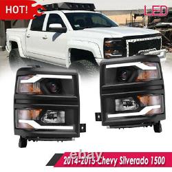 Phares de projecteur LED DRL noirs clairs pour Chevy Silverado 1500 de 2014-2015