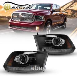 Phares de projecteur à LED DRL pour Dodge Ram 1500 2500 3500 2009-2018 Noir Transparent