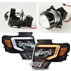 Phares de projecteur à double LED noirs + feux arrière à LED compatibles avec Ford F150 09-2014