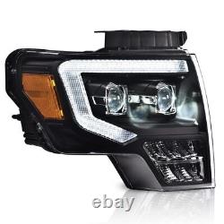 Phares de projecteur à double LED noirs + feux arrière à LED compatibles avec Ford F150 09-2014