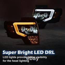 Phares de projecteur à double LED noirs + feux arrière à LED compatibles avec Ford F150 09-2014