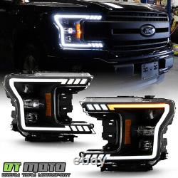 Phares de projecteur à tubes à LED à commutation en fumée noire pour Ford F150 2018-2020