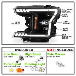 Phares de projecteur à tubes à LED à commutation en fumée noire pour Ford F150 2018-2020