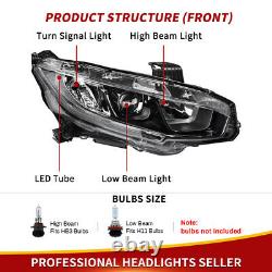 Phares de projecteur avec LED DRL pour Honda Civic 2016-2021 avec boîtier noir