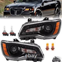 Phares de projecteur noirs LED DRL conducteur et passager pour Chrysler 300 2011-2023