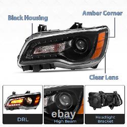 Phares de projecteur noirs LED DRL conducteur et passager pour Chrysler 300 2011-2023