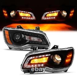 Phares de projecteur noirs LED DRL conducteur et passager pour Chrysler 300 2011-2023