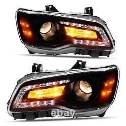 Phares de projecteur noirs LED DRL conducteur et passager pour Chrysler 300 2011-2023