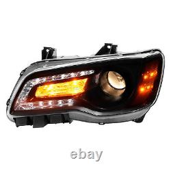 Phares de projecteur noirs LED DRL conducteur et passager pour Chrysler 300 2011-2023