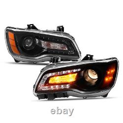 Phares de projecteur noirs LED DRL conducteur et passager pour Chrysler 300 2011-2023