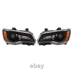 Phares de projecteur noirs LED DRL conducteur et passager pour Chrysler 300 2011-2023