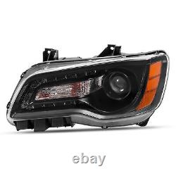 Phares de projecteur noirs LED DRL conducteur et passager pour Chrysler 300 2011-2023