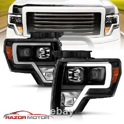 Phares noirs 2009-14 en paire pour Ford F150 avec barre LED pour conducteur et passager