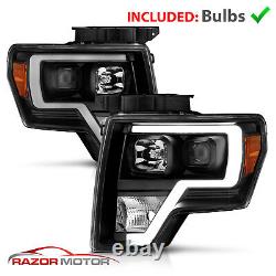 Phares noirs 2009-14 en paire pour Ford F150 avec barre LED pour conducteur et passager