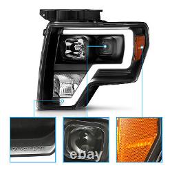 Phares noirs 2009-14 en paire pour Ford F150 avec barre LED pour conducteur et passager