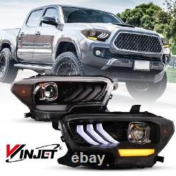 Phares noirs à LED avec feux de jour à projecteur pour Toyota Tacoma SR SR5 TRD Sport de 2016 à 2023