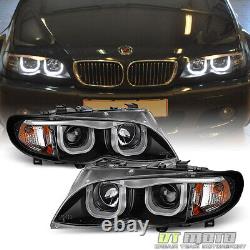 Phares projecteurs à LED en style 3D avec halo pour BMW E46 Série 3 berline noire de 2002-2005