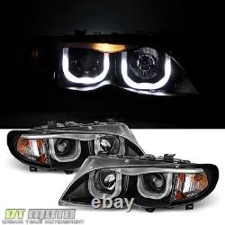 Phares projecteurs à LED en style 3D avec halo pour BMW E46 Série 3 berline noire de 2002-2005