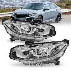 Pour 2016-2021 Honda Civic Phares de projecteur halogène chromés Ensemble de lampes L+R