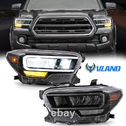 Pour 2016-2022 Toyota Tacoma Phares de projecteur séquentiels à LED Full DRL noirs