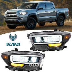 Pour 2016-2022 Toyota Tacoma Phares de projecteur séquentiels à LED Full DRL noirs