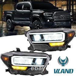 Pour 2016-2022 Toyota Tacoma Phares de projecteur séquentiels à LED Full DRL noirs