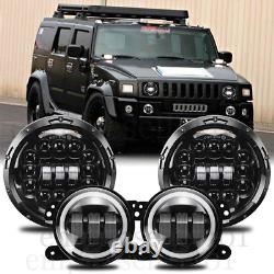 Pour Hummer H2 H3T 05-10 7 pouces Halo LED Phare avec feux de jour et kit combo de 4 feux de brouillard