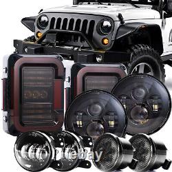 Pour Jeep Wrangler 07-18 JK 7 Kit Combo de phares LED Feux arrière Feux de brouillard et clignotants